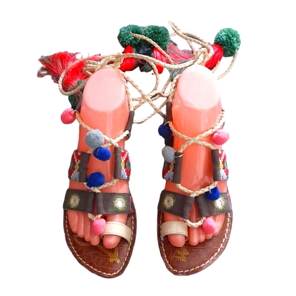 Sam Edelman Gretchen mixed color Gladiator Tassel Ethnic Sandals Size 8.5 - Picture 2 of 7